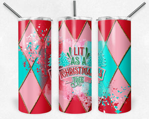 Lit as a Christmas Tree on Red Pink Teal and Gold Argyle Plaid