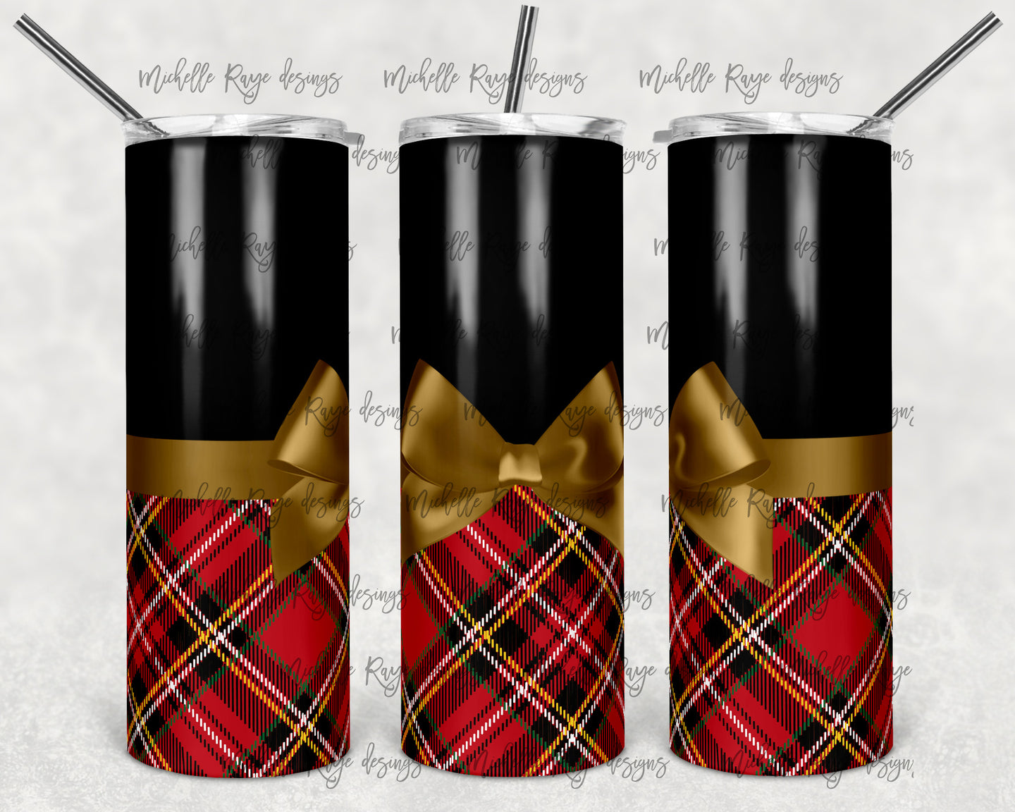 Christmas Bow Red Tartan and Gold