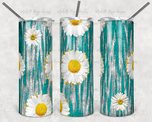 Daisies on Teal Crackle