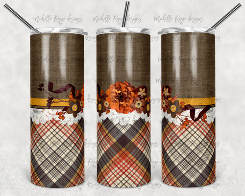 Fall Bow Burlap Orange and Burgundy Plaid