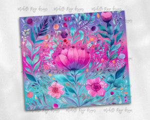Pink and Teal Watercolor Flowers Folk Art Design