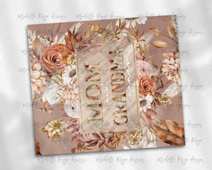 Fall Tan Boho Floral Rectangle Frame with Mom and Grandma Names