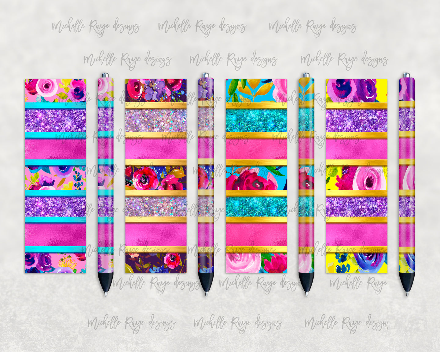 Floral Glitter Stripe Pen Wraps 2