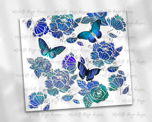 Blue Glitter Floral Butterfly