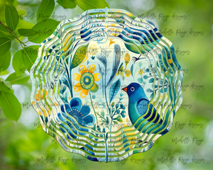Birds and Flowers Folk Art Design Wind Spinner