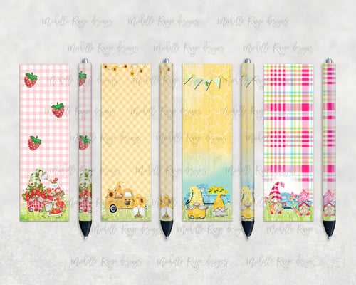 Summer Gnome Epoxy Pen Wraps Set, Strawberry, Lemon, Sunflower, Bees, Ice Cream