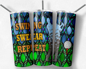 Golf Stained Glass Man Swing Swear Repeat