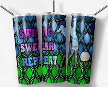 Load image into Gallery viewer, Golf Stained Glass woman Swing Swear Repeat