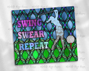Golf Stained Glass woman Swing Swear Repeat