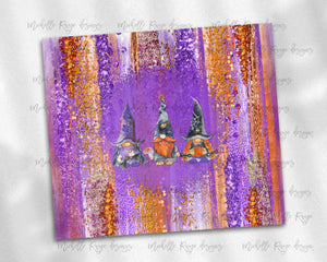 Halloween Gnome on Purple and Orange Brush Strokes