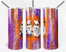 Load image into Gallery viewer, Halloween Gnome Ghosts on Purple and Orange Brush Strokes