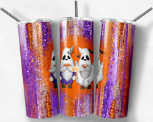 Load image into Gallery viewer, Halloween Gnome Ghosts on Purple and Orange Brush Strokes