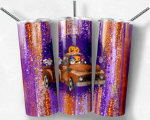 Load image into Gallery viewer, Halloween Gnome in Truck on Purple and Orange Brush Strokes