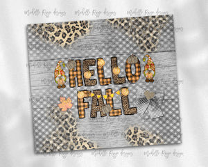 Hello Fall Pumpkin Gnomes Checked Leopard Print