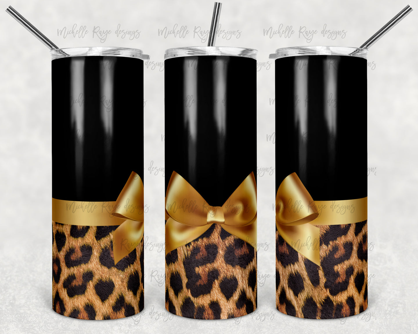 Black and Leopard Fur with Gold Bow