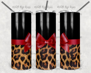 Black and Leopard Print Fur with Red Bow