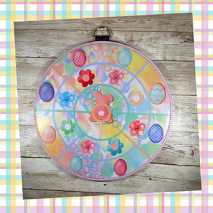 Easter Bunny Flowers and Eggs Dartboard  or Door Hanger 10" Round