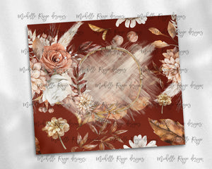 Boho burgandy round Floral Frame Blank