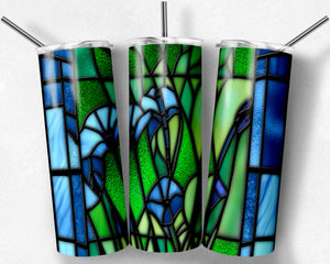 Morning Glory Blue Lime Stained Glass