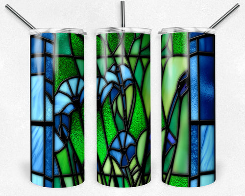 Morning Glory Blue Lime Stained Glass
