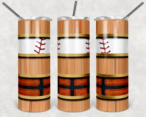 Baseball and Basketball on Wood Grain Stripes