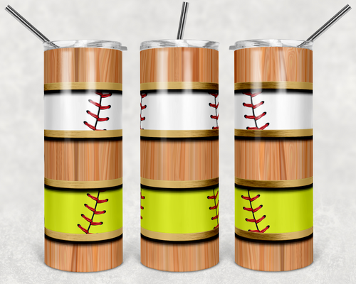 Baseball and Softball with Wood Grain Stripes