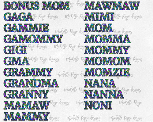 Purple Teal Blue Stained Glass Mom and Grandma Name Overlays
