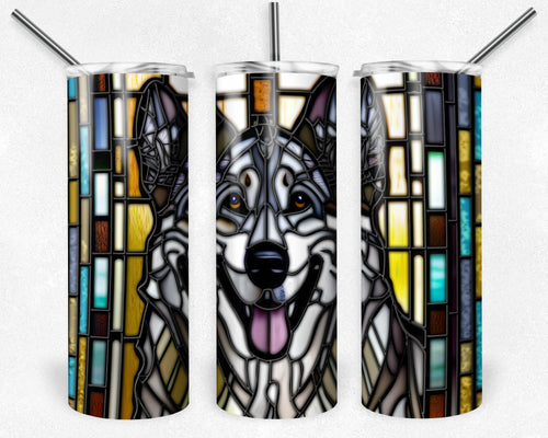 Norwegian Elkhound Dog Stained Glass