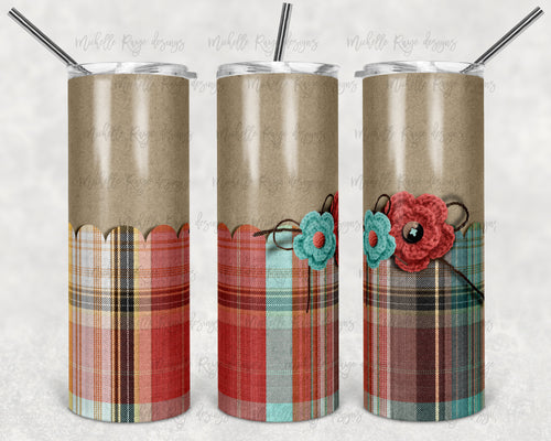 Fall Kraft Paper and Scalloped Paper with Plaid and Crochet Flowers