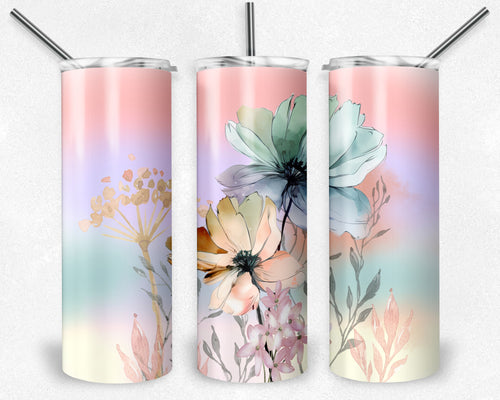 Pastel watercolor flowers with ombre background
