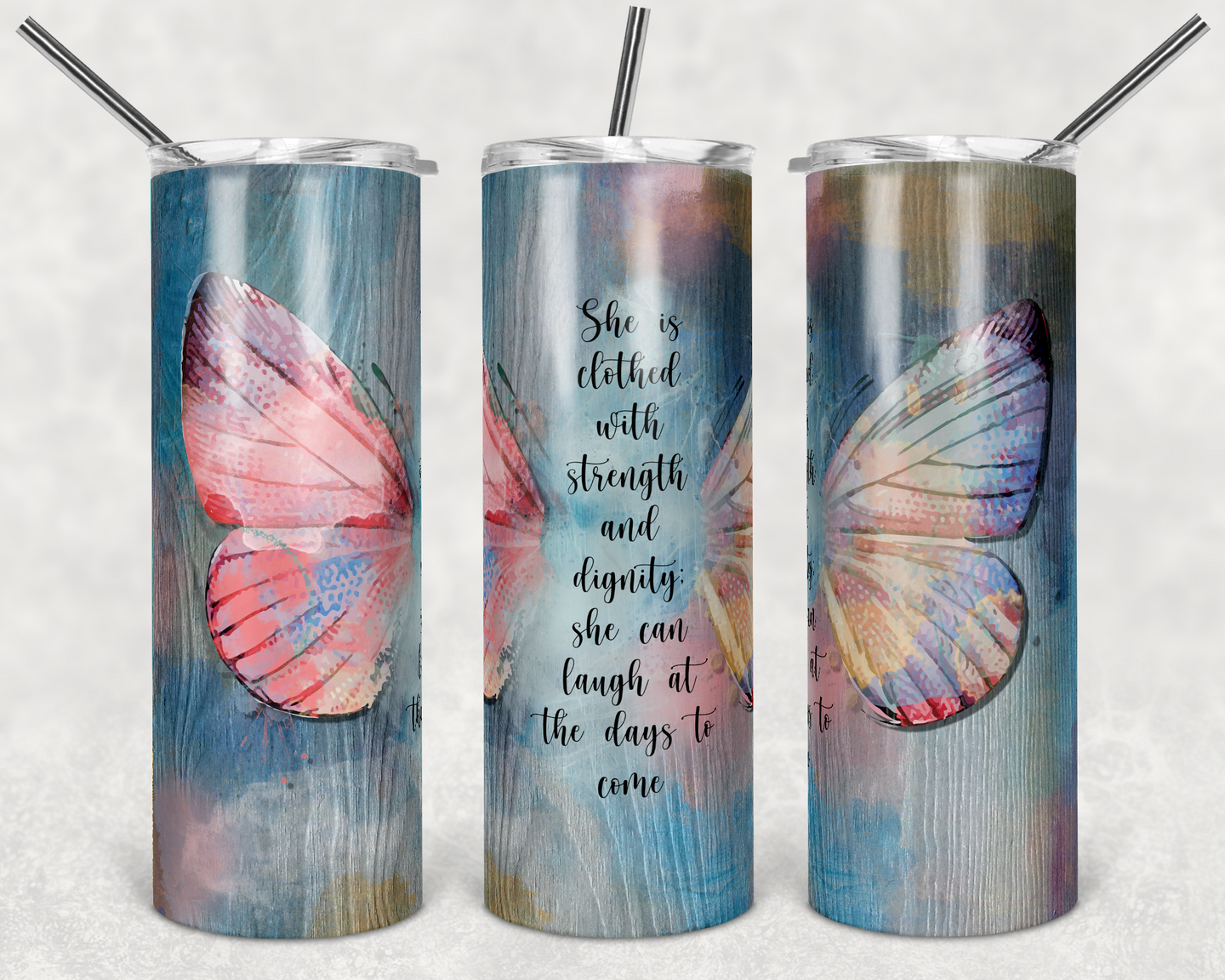 Blue and Pink Watercolor Butterfly Proverbs 31:25