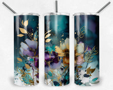 Load image into Gallery viewer, Purple teal gold Boho watercolor flowers