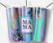 Load image into Gallery viewer, MAMA Purple Teal Flowers and Wood Watercolor