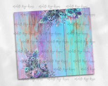 Load image into Gallery viewer, Purple Teal Flowers and Wood Watercolor