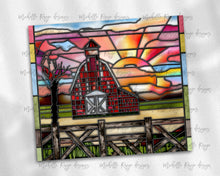 Load image into Gallery viewer, Red Barn Sunset Stained Glass