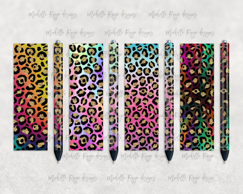 Bright Rainbow Leopard Print Pen Wrap Set