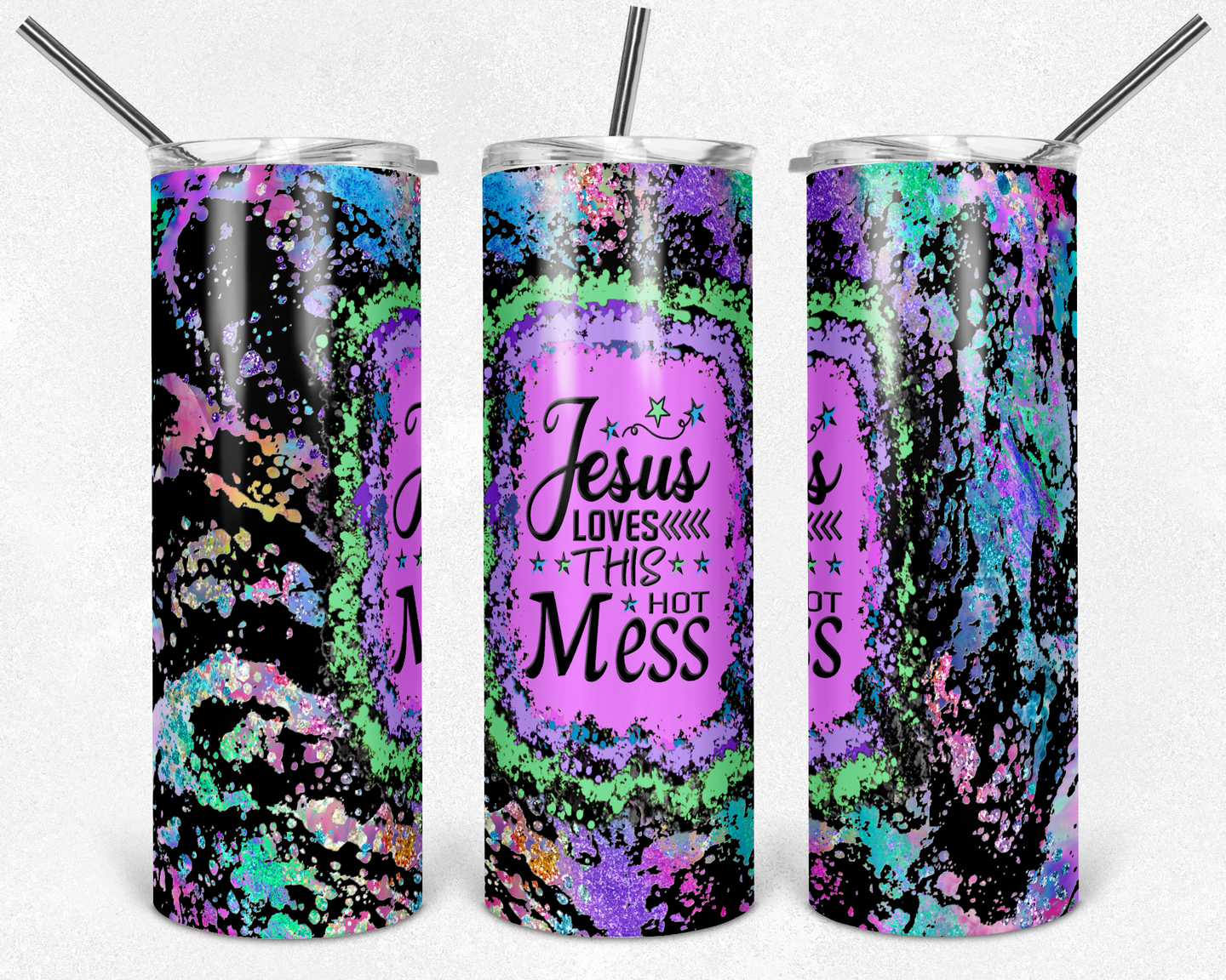 Jesus Loves This Hot Mess on Pastel Rainbow Power Wash
