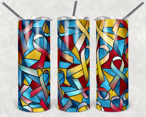 Red Yellow Blue Autism Ribbon Awareness Stained Glass