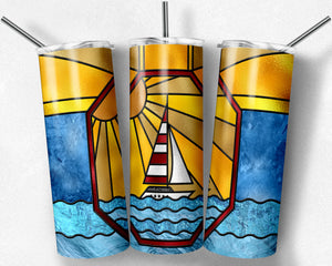 Stained Glass Sailboat Sunset
