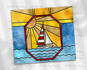 Stained Glass Sailboat Sunset