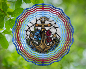 Floral Anchor Stained Glass Wind Spinner 10"