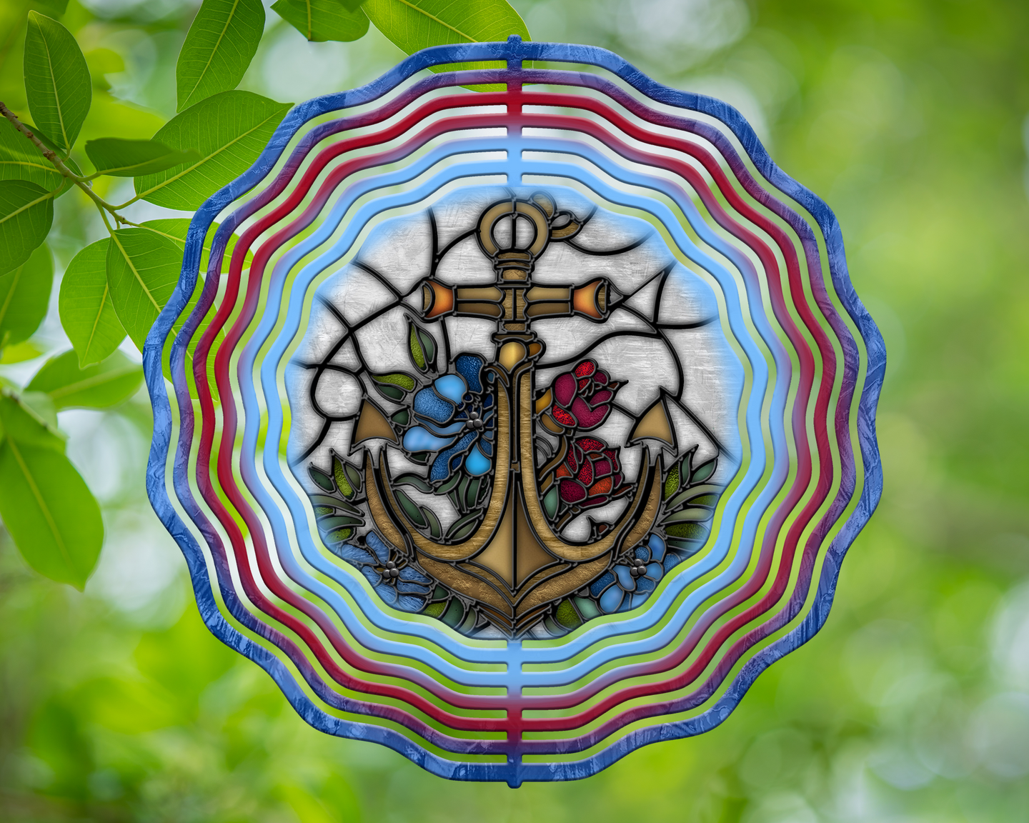 Floral Anchor Stained Glass Wind Spinner 10