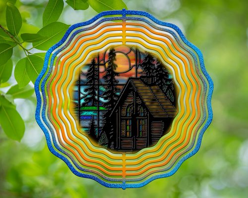 Cabin in the Woods Stained Glass Wind Spinner 10