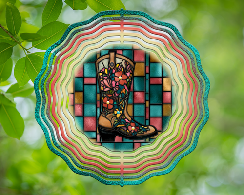 Cowgirl Boot Stained Glass Wind Spinner 10