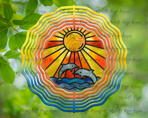 Dolphin Beach Sunset Stained Glass Wind Spinner 10