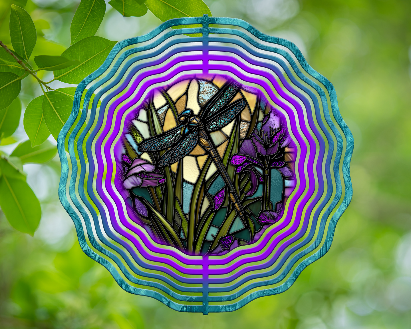 Floral Dragonfly Stained Glass Wind Spinner 10