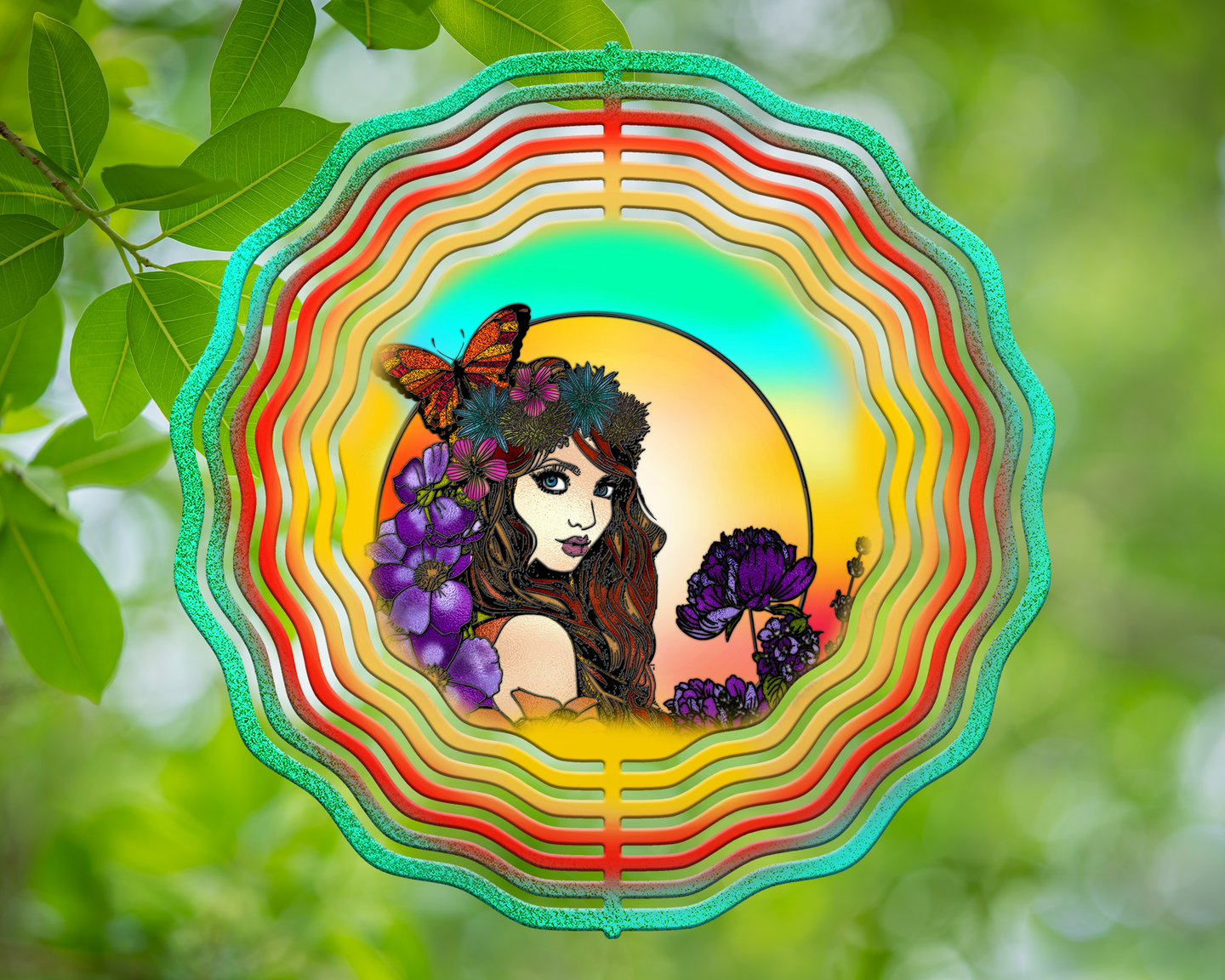 Floral Fairy Stained Glass Wind Spinner 10