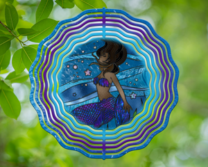 African American Mermaid Stained Glass Wind Spinner 10"