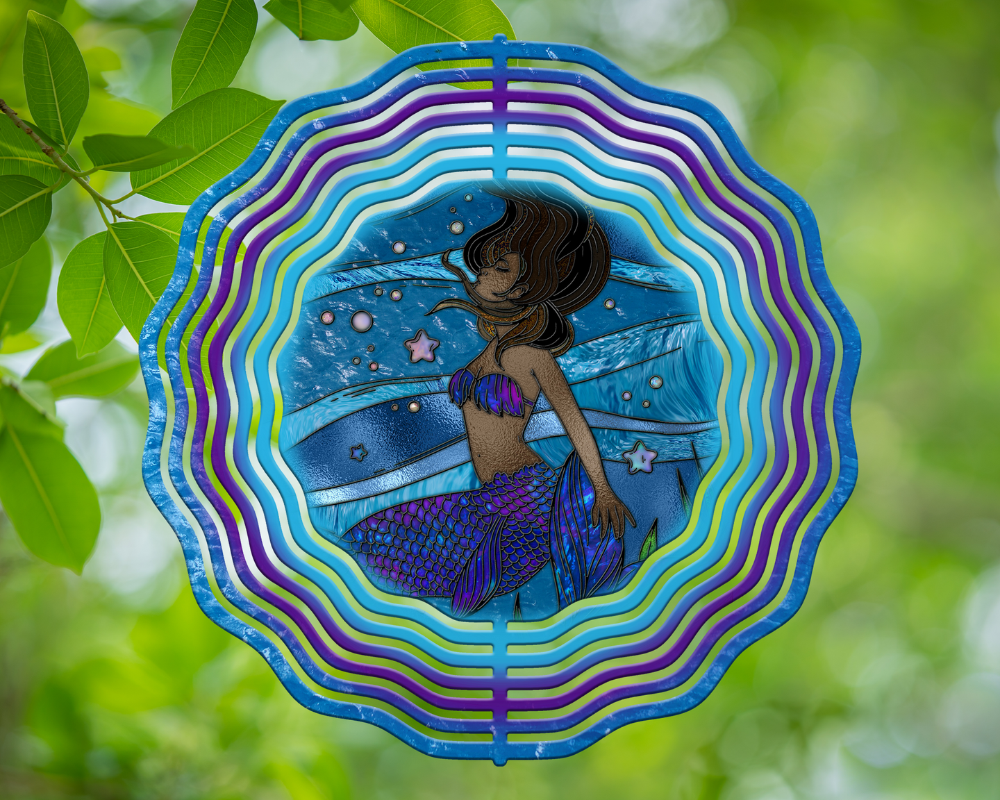 African American Mermaid Stained Glass Wind Spinner 10