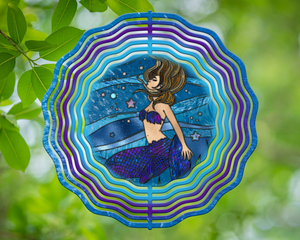 Mermaid Stained Glass Wind Spinner 10"